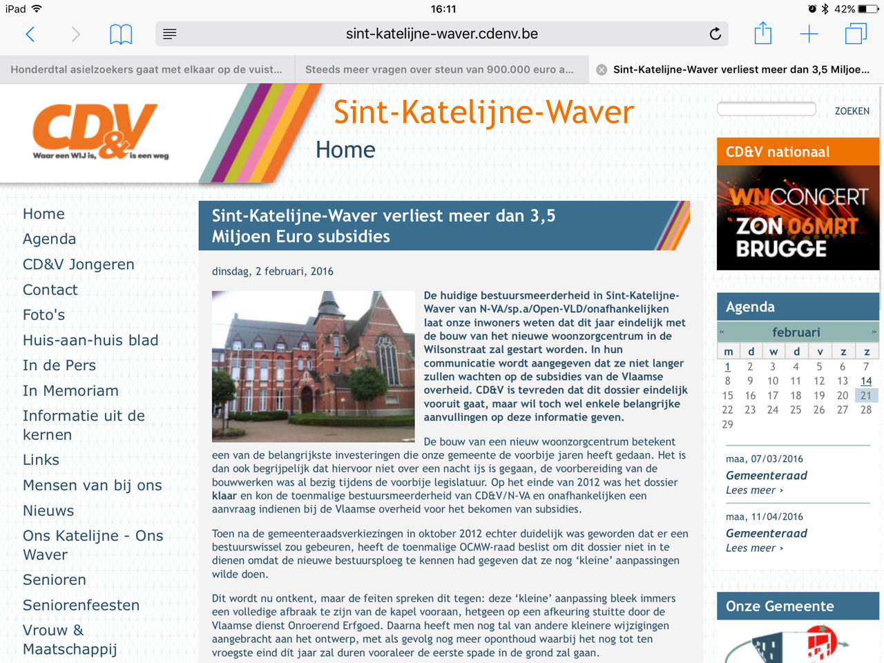 CD&V Sint-Katelijne-Waver nieuwsbericht over nieuw woonzorgcentrum, midden februari 2016 CD&V Sint-Katelijne-Waver nieuwsbericht over nieuw woonzorgcentrum, midden februari 2016